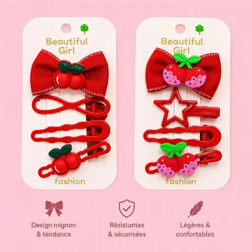 [HC64-4] Barrettes Cerise HC64-4