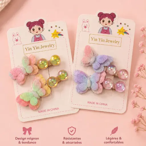 [HC22-3] Barrettes Papillon Pastel HC22-3